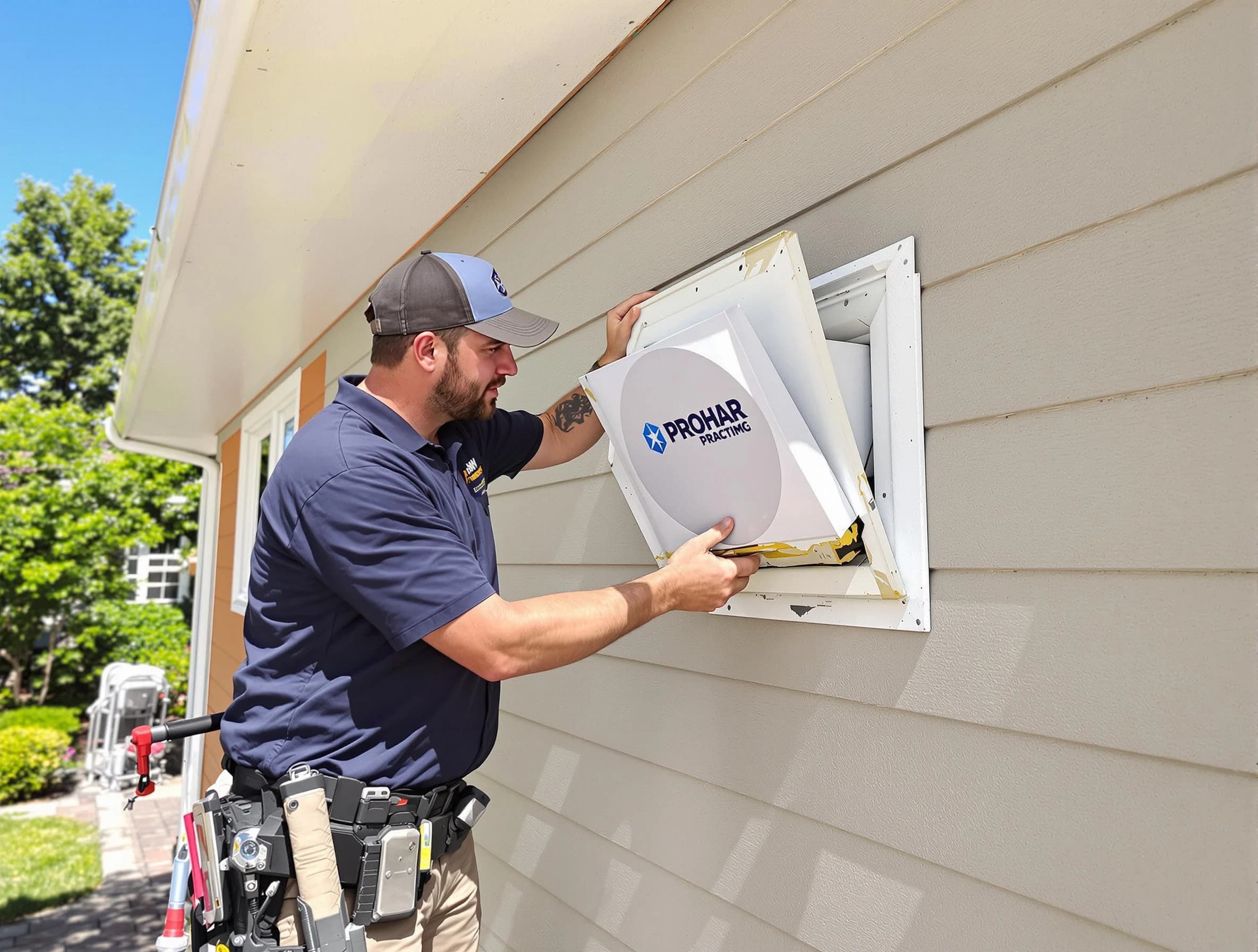 Montrose Dryer Vent Cleaning technician installing a new protective dryer vent cover on a home in Montrose