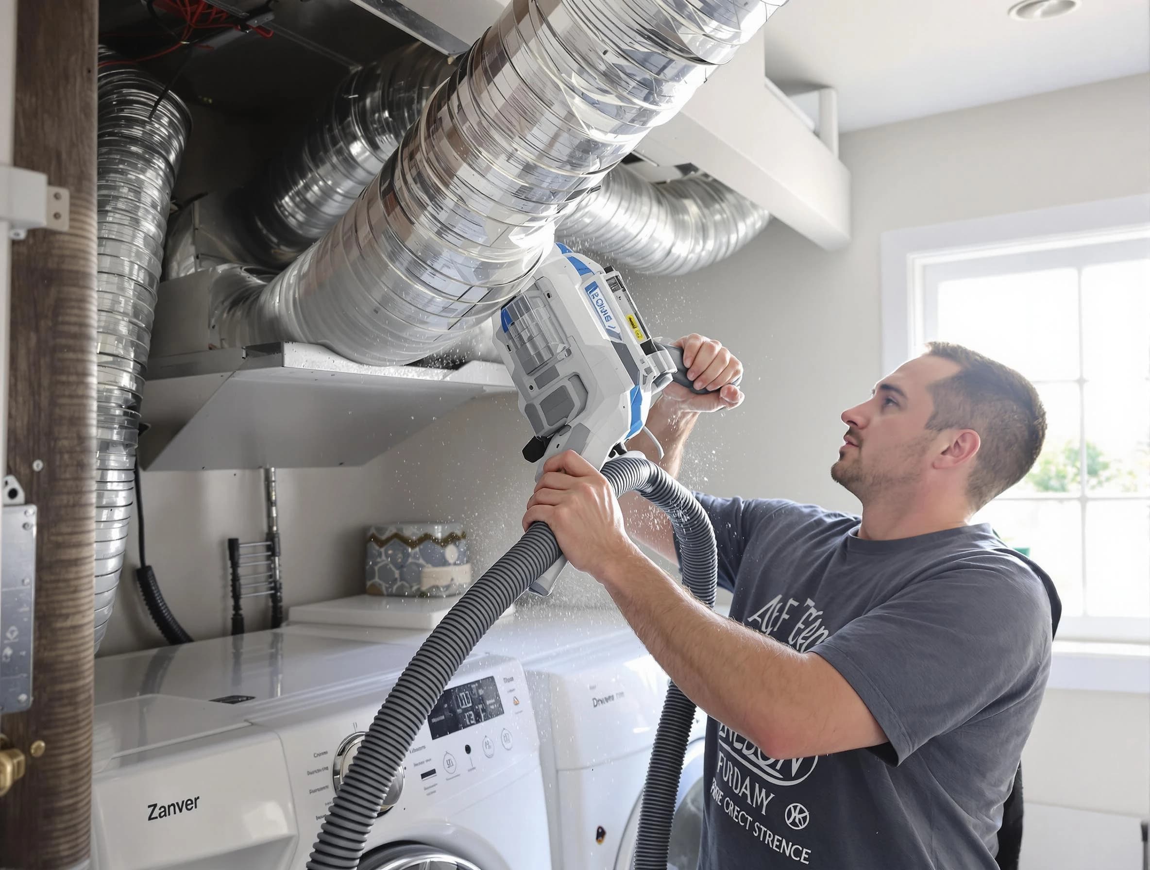Montrose Dryer Vent Cleaning specialist cleaning deep within a dryer vent duct system in Montrose