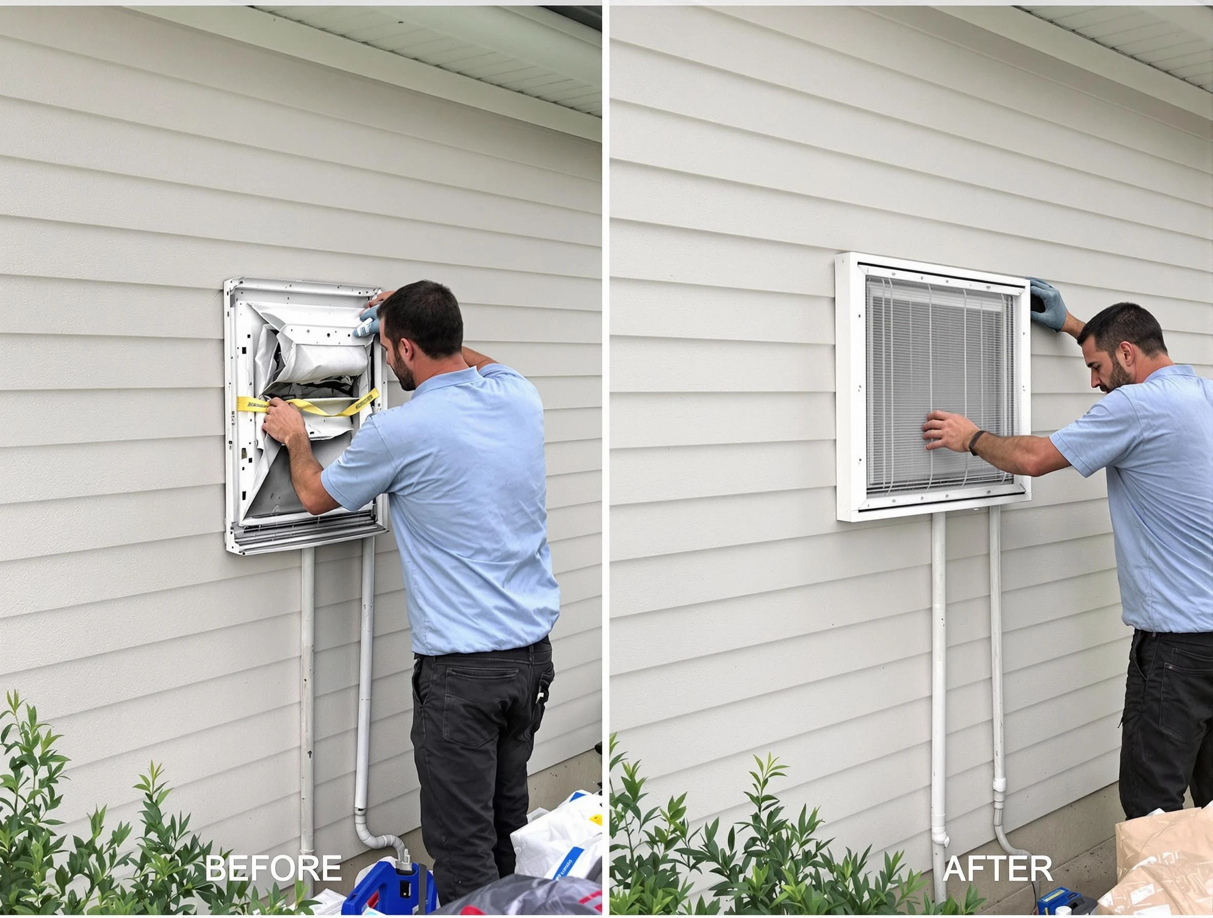 Montrose Dryer Vent Cleaning technician installing high-quality dryer vent cover at a residential property in Montrose